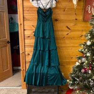 Dark Green Silk Flowy Prom Dress